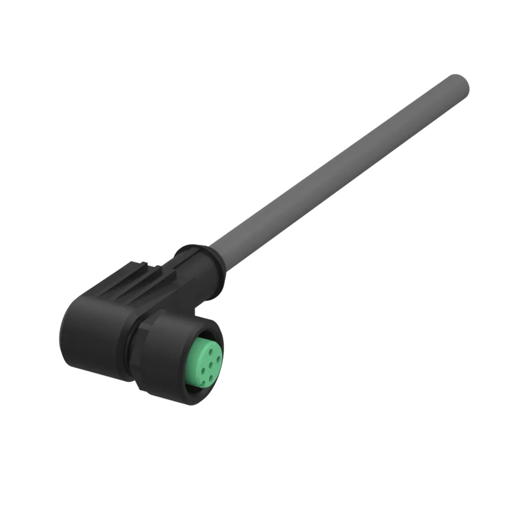 Ronde connector M12 4-polig/5-polig, haaks, met koppelring, kunststof